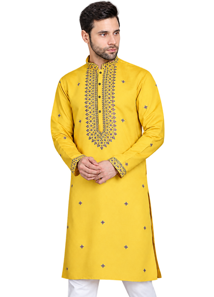 Festive Yellow Silk Kurta